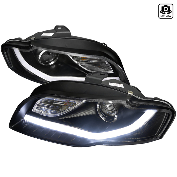 Spec-D Tuning 06-08 Audi A4 Projector Headlight Black R8 Style With LED Signal 2LHP-A406JM-8V2-TM